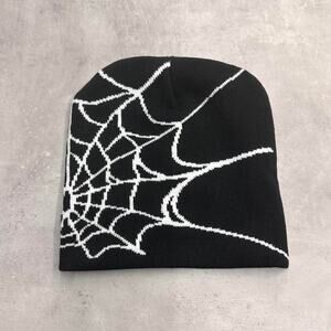 White and Black Spider Web Acrylic Graphic Beanie Hat